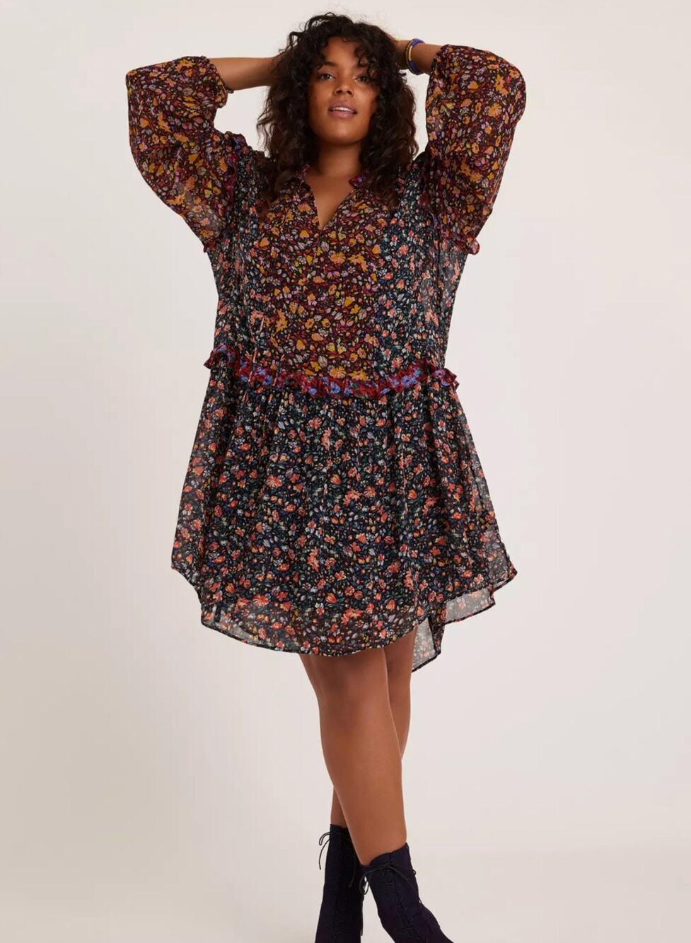 ANTHROPOLOGIE Helene Floral Mini Tunic Dress